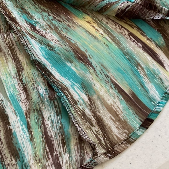 Dress Barn Blouse size 12 lined  teal brown flutter sleeve - Picture 6 of 10